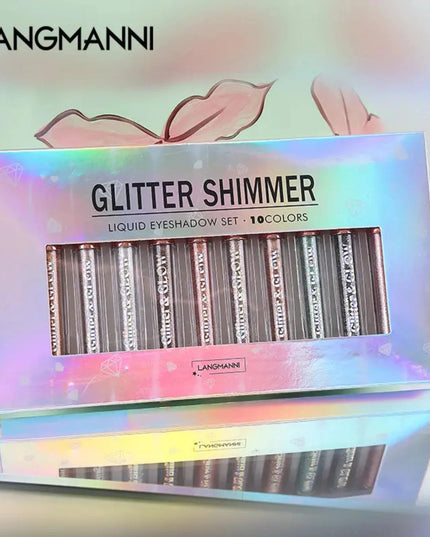 Set of 10 Sparkling Diamond Liquid Eyeshadows for a Glamorous Look