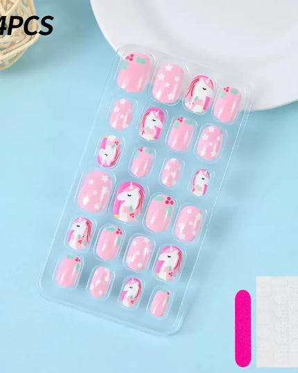 24Pcs Kids Press on Nails Children Fake Nails Girls Full Cover Short False Fingernails for Kids Design Decoration Lovely Pattern