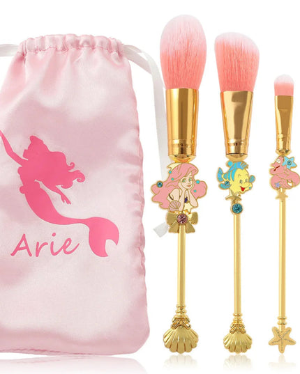 The Little Mermaid Makeup Brushes, Kawaii, Disney, Ariel, Princess, Eye Shadow, Foundation, Blush, Blending, Beauty, 3Pcs