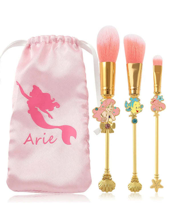 The Little Mermaid Makeup Brushes, Kawaii, Disney, Ariel, Princess, Eye Shadow, Foundation, Blush, Blending, Beauty, 3Pcs