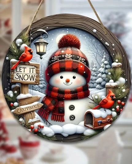 Natural Wood Grain 7.9" Christmas Wreath Decoration Wooden Hand-Sanded Snowman Wall Door Home Door Plate Hanging Ornament Decor