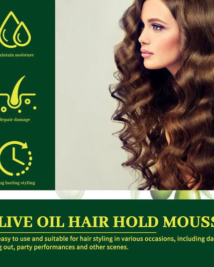 Olive Oil Hair Hold Mousse Anti Frizz Lasting Nourishing Natural Hair Wave Curl Fluffy Hairspray Hair Hold Spray for Hairstyle