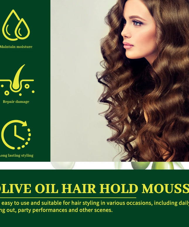 Olive Oil Hair Hold Mousse Anti Frizz Lasting Nourishing Natural Hair Wave Curl Fluffy Hairspray Hair Hold Spray for Hairstyle