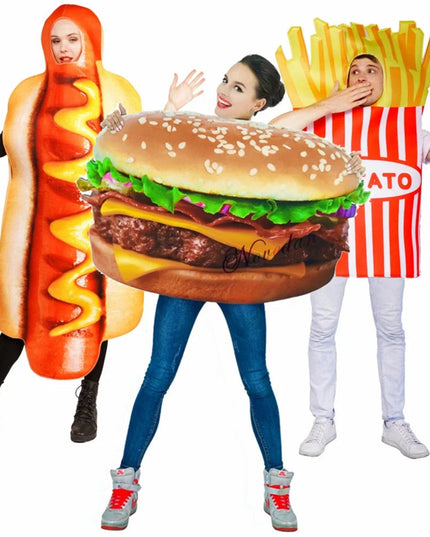 Funny Food Cosplay Halloween Costume Adult Family Fancy Dress Pizza Burger French Fries Sausage Hot Dog Carnival Party Outfit