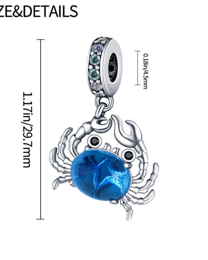 Hot Sale Charms 925 Sterling Silver Blue Crab Charms Beads Fit 3mm Original Bracelet Necklace Women DIY Fine Jewelry Gift Making