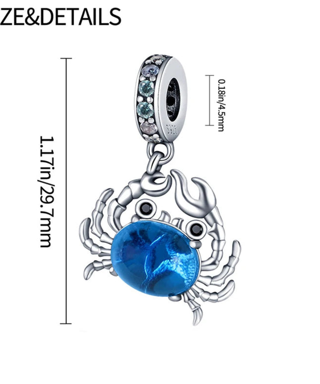Hot Sale Charms 925 Sterling Silver Blue Crab Charms Beads Fit 3mm Original Bracelet Necklace Women DIY Fine Jewelry Gift Making