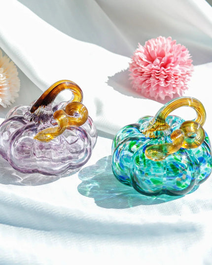 Color Crystal Pumpkin Figurine Collectible Hand Blown Glass Pumpkin Ornament Fall & Harvest Thanksgiving Halloween Gift