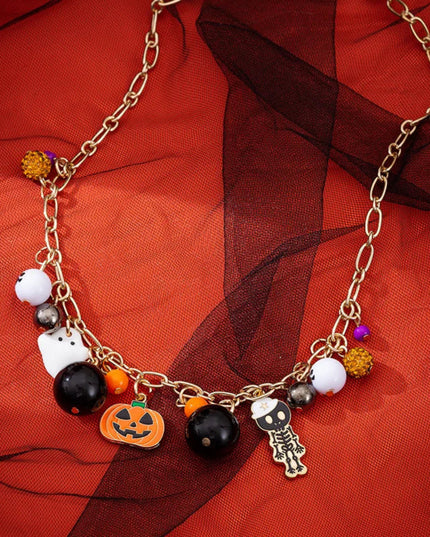 Halloween Element Pumpkin Ghost Pendant Necklace for Women Punk Novelty Funny Costume Necklace Jewelry Cosplay Accessories