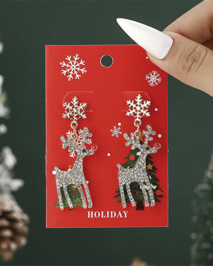 Christmas Drop Earrings For Women Shiny Rhinestone Santa Claus Xmas Tree Snowman Elk Snowflake Long Tassel Dangle Earring Gifts