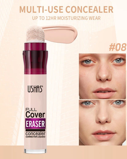 USHAS 12 Color Liquid Concealer Moisturizing Rotating Sponge Head Concealer Long Lasting Lightweight Multi-use Foundation Makeup