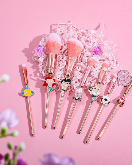 7pcs Mermaid Princess Makeup Brush Set, Metal Texture, Unique Cartoon Eyeshadow Brush, Mermaid Brush Set, Disney Series Makeup