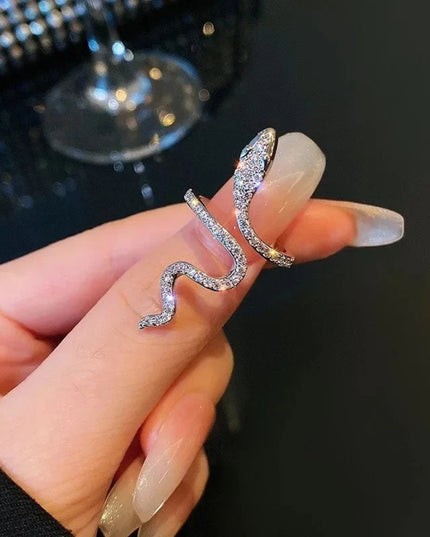 New Sliver Color Cubic Zirconia Snake Ring for Women Fashion Open Adjustable Finger Rings Party Wedding Statement Jewelry Gifts