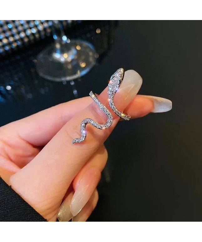 New Sliver Color Cubic Zirconia Snake Ring for Women Fashion Open Adjustable Finger Rings Party Wedding Statement Jewelry Gifts