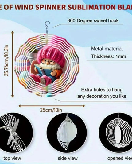 1PC Easter Gnome Reading Wind Chime | 2D Kinetic Metal Art with Pine Cones for Wall| Whimsical Halloween & Christmas Gift