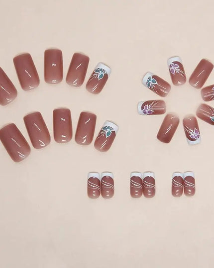 24 PCs Short French Minimalist Butterfly Line Nails with 1 Jelly Gel and 1 Nail File