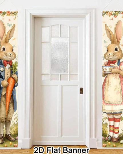 2pcs Happy Easter Bunny Door Banners Polyester Easter Egg Holiday Flags for Outdoor Indoor Spring Holiday Easter Decoration 2026
