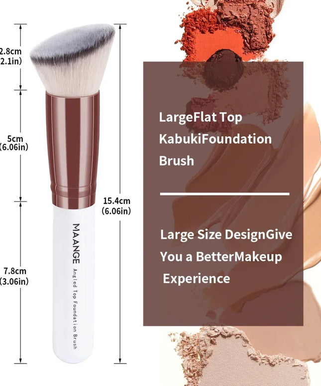 MAANGE 2PCS Foundation Makeup Brush Set Flat Angled Kabuki Powder Blush Brush For Liquid Soft Bristles Cosmetic Makeup Tools