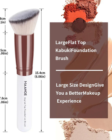MAANGE 2PCS Foundation Makeup Brush Set Flat Angled Kabuki Powder Blush Brush For Liquid Soft Bristles Cosmetic Makeup Tools