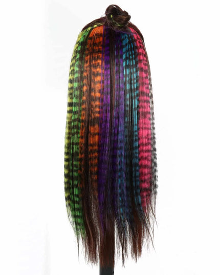 Synthetic Hair Extension18" Long Straight Women High Temperature Clip In Hair Extension Hairpiece Feather Wig Blue Rose Colorful