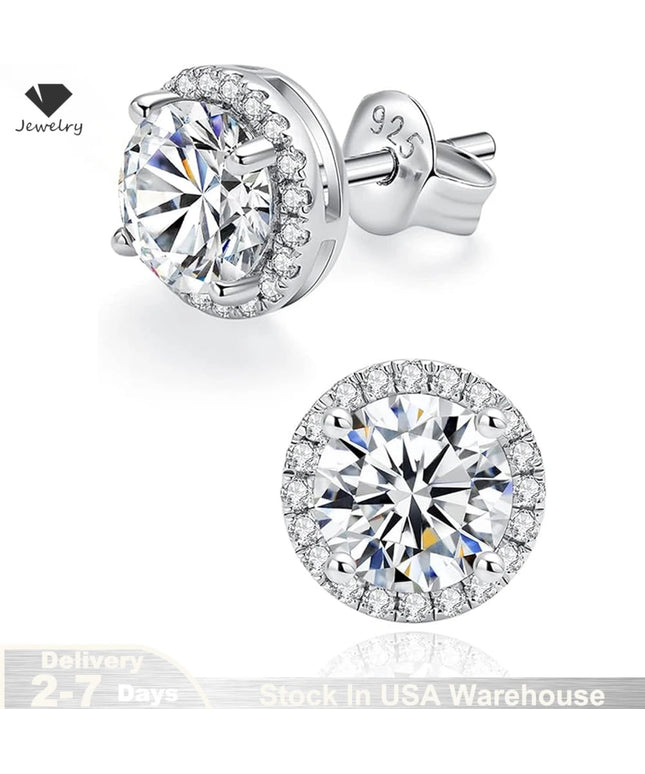 Real 0.5CT D Color All Moissanite Round Earrings For Women 925 Sterling Silver Sparkling Stud Earring Fine Jewelry Ships From US