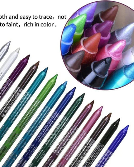 14-Color Eyeliner Pencil Long Lasting Smokey Punk Style Eye Liner Pen Waterproof High Pigmented Pearly Shimmer Eyeshadow Stick
