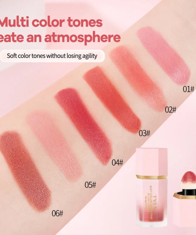 TVLV 4 Colour Matte Liquid BlushEasy to apply long lasting waterproof blush sponge brush head