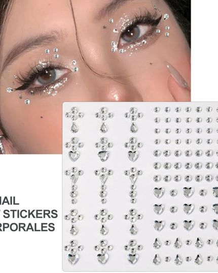 1Pcs Face Diamond Gem Sticker 5D Colorful Rhinestone Tattoo Eyeshadow Stickers fo Festival Nail Body Makeup Bling Jewel DIY Deco