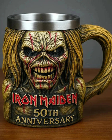 Iron Maidened Band 50th Anniversary 3D Mug Creative Resin Stainless Steel Cup Heavy Metal Drinkware Coffee Beer Collectible Gift