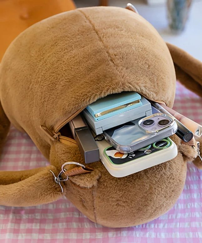 Capybara Plush Backpack for Kids - Cute Cartoon Animal Fur Backpack, School Bag & Shoulder Bag for Boys and Girls
