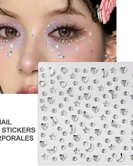 1Pcs Face Diamond Gem Sticker 5D Colorful Rhinestone Tattoo Eyeshadow Stickers fo Festival Nail Body Makeup Bling Jewel DIY Deco