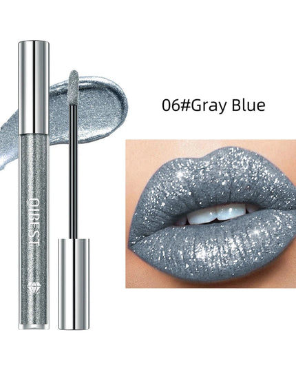 QIBEST shimmer lip gloss beauty girl diamond glitter lip tint waterproof long lasting 6 colors gray flash liquid lipstick makeup