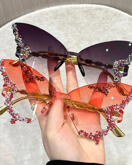 Rimless Butterfly Sunglasses Cat Eye Popular Women Men Shades Small Ellipse Sun Glasses for Female Male Party Traveling Oculos