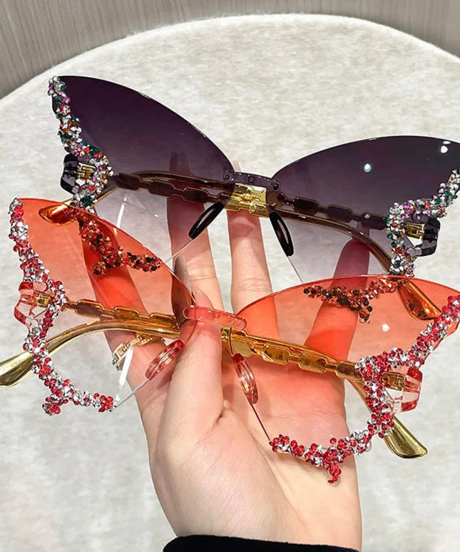 Rimless Butterfly Sunglasses Cat Eye Popular Women Men Shades Small Ellipse Sun Glasses for Female Male Party Traveling Oculos