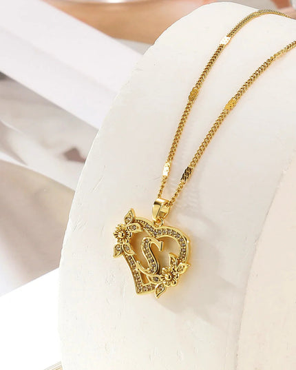 Heart Initial Letter Necklaces For Women Gold Color Stainless Steel Chain A-Z Alphabet Pendant Necklace Birthday Jewelry Gift