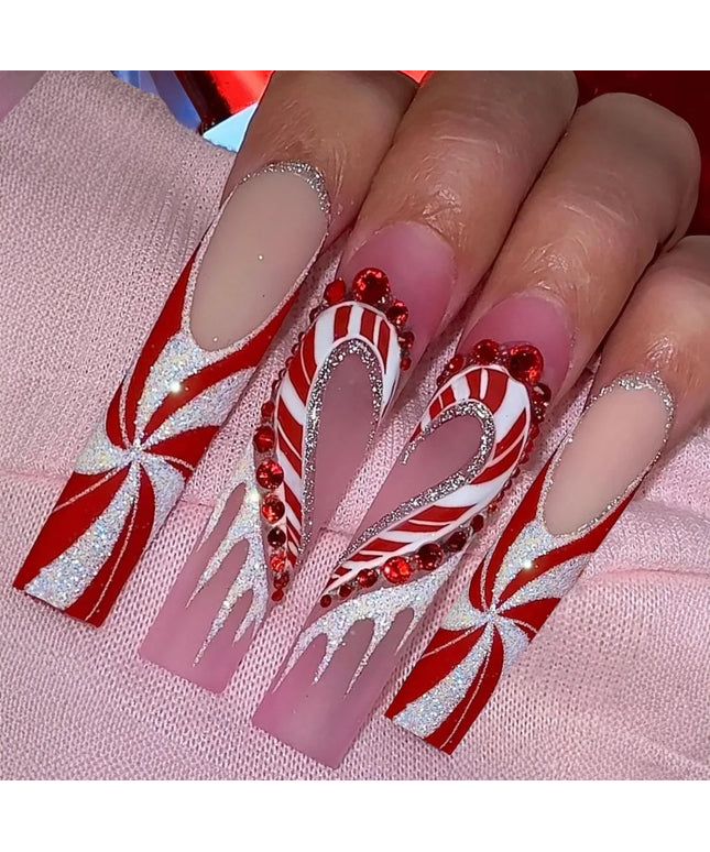 Scary Blood Skull Fake Nails Long Coffin Ballet Halloween Style False Nails 24pcs Wearable Press on Nail tips for Halloween Gift