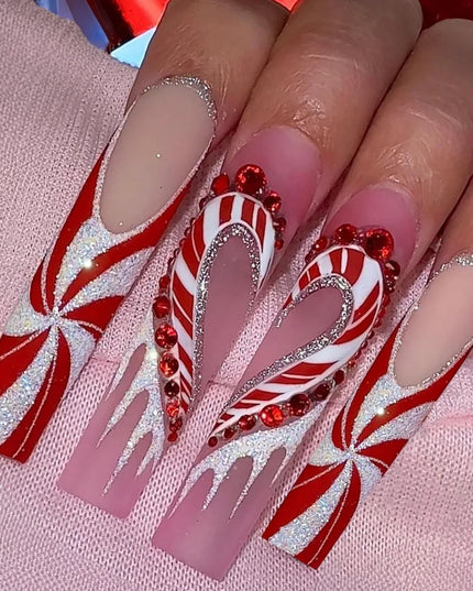 Scary Blood Skull Fake Nails Long Coffin Ballet Halloween Style False Nails 24pcs Wearable Press on Nail tips for Halloween Gift