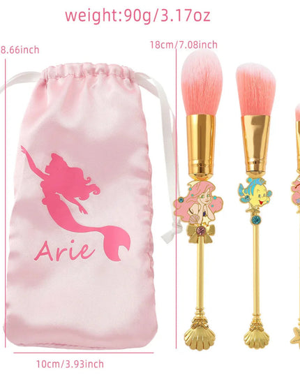 The Little Mermaid Makeup Brushes, Kawaii, Disney, Ariel, Princess, Eye Shadow, Foundation, Blush, Blending, Beauty, 3Pcs