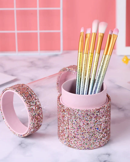 Sequins Makeup Brush Holder With Lid Visible Cosmetic Organizer Lipstick Eyebrow Pencil Holder Eye Shadow Storage Box