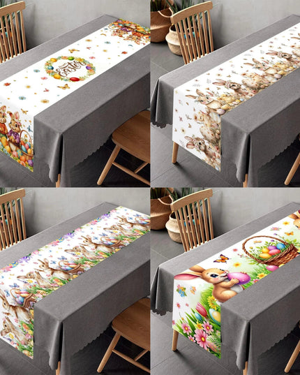 Easter Bunny Eggs Table Runner Holiday Party Decor Washable Spring Flowers Kitchen Dining Tablecovers Easter Decorations 2026