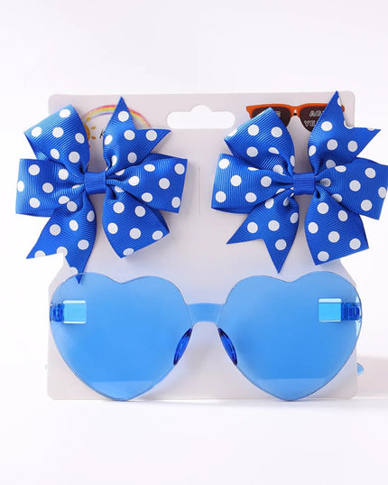 3Pcs/Pack Solid Dot Hair Bows Clip Girls Boutique Bowknot Hair Clips Kids Colorful Heart Sun Glasses Children Hair Accessories