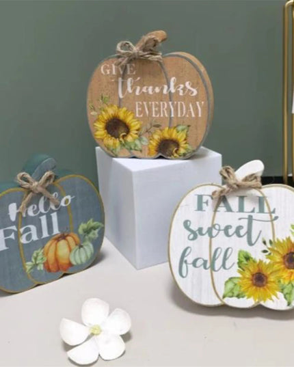 Set of 4 Harvest Season Wooden Signs Autumn Leaves Acorn Table Centerpiece Thanksgiving Home Decorations