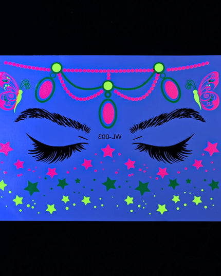 1pc Fluorescent Face Sticker Butterfly Fake Body Tattoo Waterproof Sticker Masquerade Neon Music Festival Party Makeup Glitter