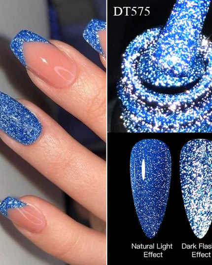 MEET ACROSS 7ml Reflective Glitter Gel Nail Polish Pink Green Purple Sparkling Soak Off UV Gel Polish for Manicure DIY Nail Art