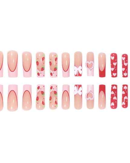 24 Pcs Press On Nails Pink Strawberry Fake Nails Glossy Artificial Finger Manicure Reusable False Nails For Women