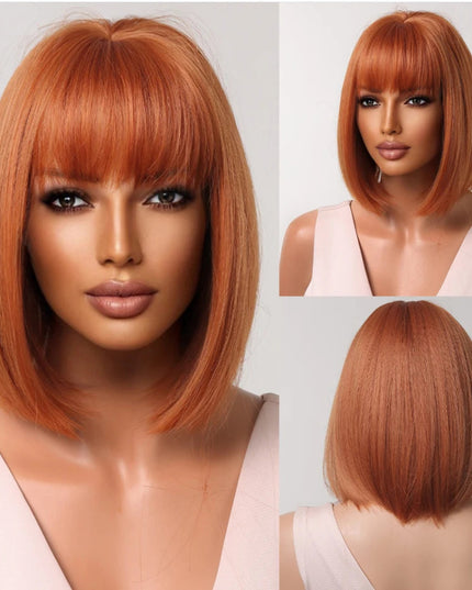 White Blonde Gray Synthetic Wigs with Bangs Short Straight Bob Hair Wig for Women Cosplay Daily Natural Hair Heat Resistant