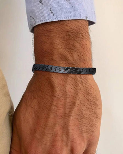 Vnox Gothic Black Cuban Chain Bracelets for Men, Stainless Steel Flat Miami Curb Links Wristband, Simple Metal Jewelry