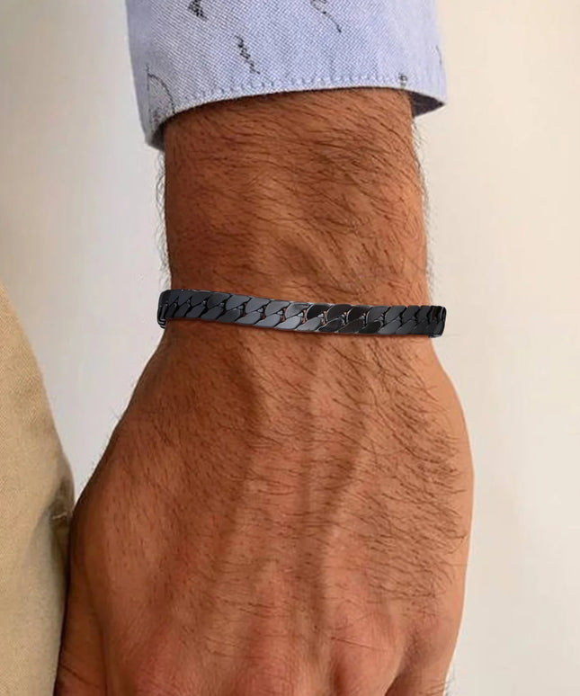 Vnox Gothic Black Cuban Chain Bracelets for Men, Stainless Steel Flat Miami Curb Links Wristband, Simple Metal Jewelry