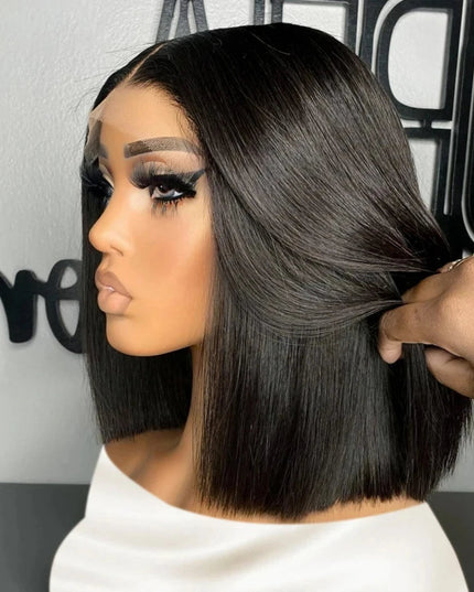 13x4 Straight Lace Frontal Bob Wig Pre Plucked 4x4 Human Hair Wigs Brazilian Remy Bone Straight Short Bob Wig For Women 14 Inch