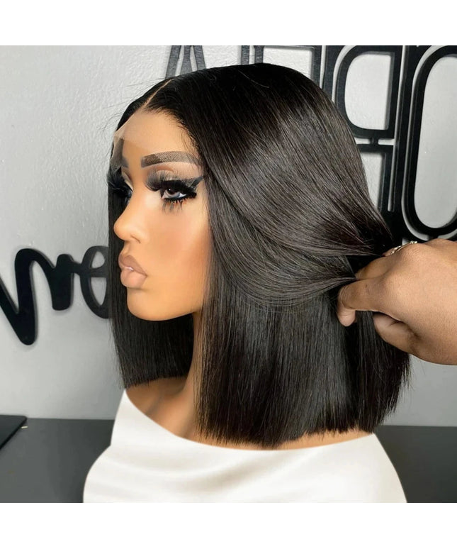 13x4 Straight Lace Frontal Bob Wig Pre Plucked 4x4 Human Hair Wigs Brazilian Remy Bone Straight Short Bob Wig For Women 14 Inch