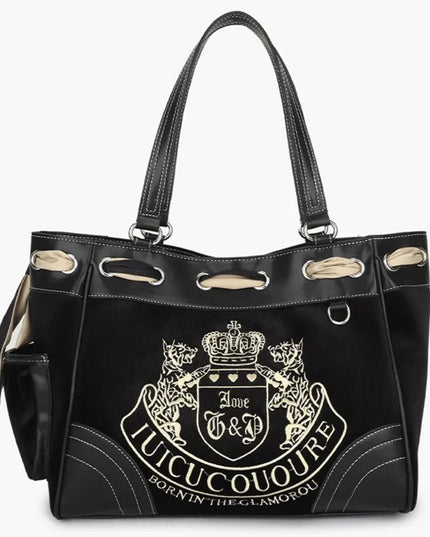 Ladies Large-Capacity Tote Bag Y2K Women Vintage Retro Chic Embroidery Velvet Handbags Girl Shopping Shoulder Bag Women's Purses